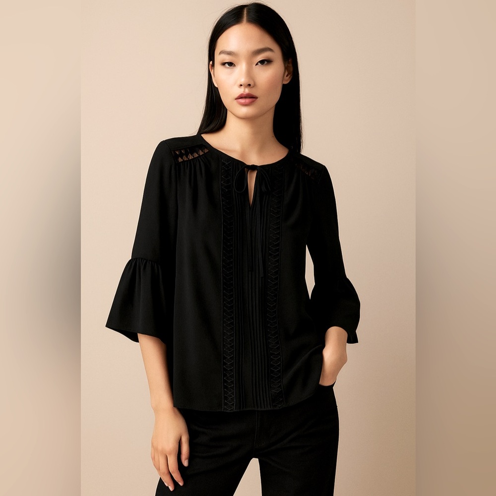 Pleated & Crochet Accent Blouse